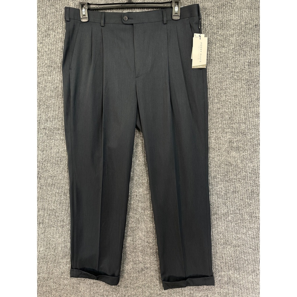 Perry Ellis Dress Pants Mens 36x32 Twilight New Pleated Travel Luxe Classic Fit